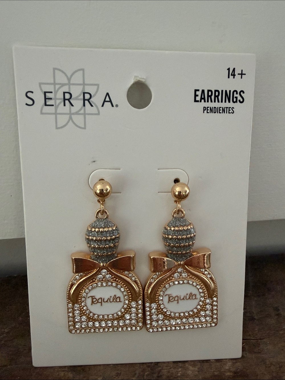 Serra Gold and Silver Tequila Bottle Drop Earrings